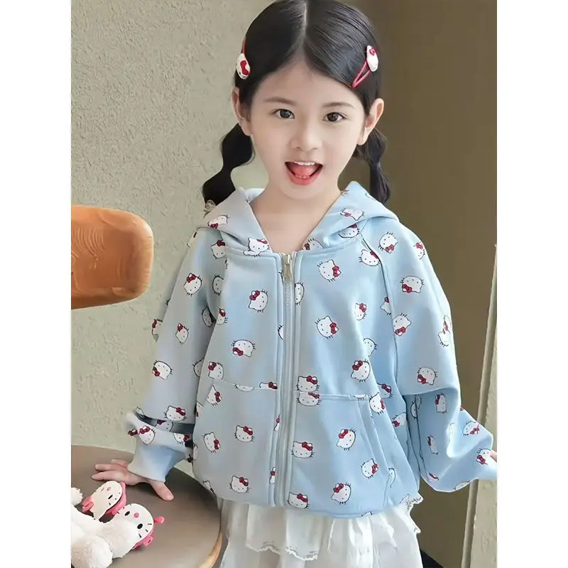 

Kawaii Hello Kitty Sanrio Student Cute Cartoon Warm Hooded Sports Clothes Children Comfortable Hoodie Jacket Gift for Kids