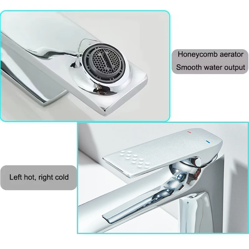Chrome Modern Bathroom Sink Faucet Single Handle Deck Mounted Wash Basin Water Tap Hot And Cold Mixer