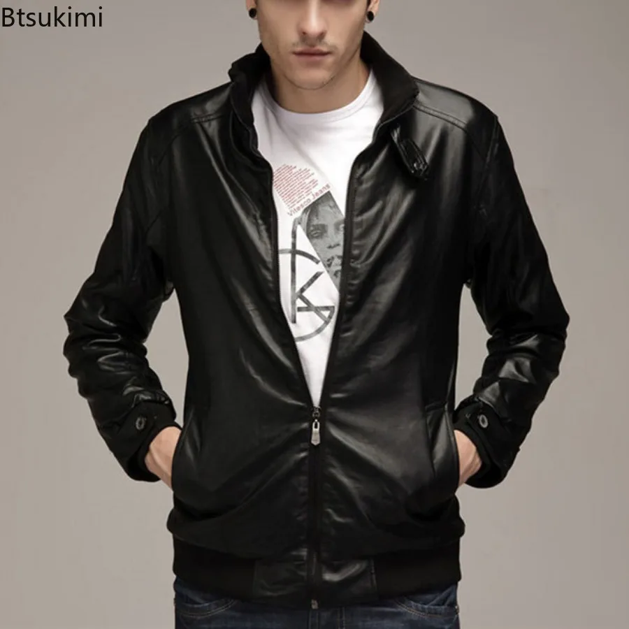 2025 Men's Faux Leather Jacket Motorcycle Men Slim Fit Stand Collar Jacket Jaqueta De Couro Masculina Outwear Male Leather Coat