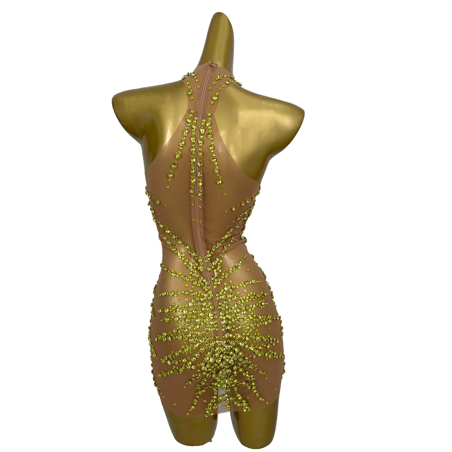 女性用ナイトクラブ ホットガールズ ステージパフォーマンス ミニドレス イベントパーティー スキニーメッシュドレス キラキラ光るラインストーン ラグジュアリー プロム シックドレス