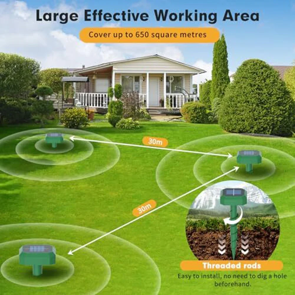 4 Pack Solar Mole Deterrent Customizable Modes for Effective Protection Against Garden Pests Like Moles and Gophers