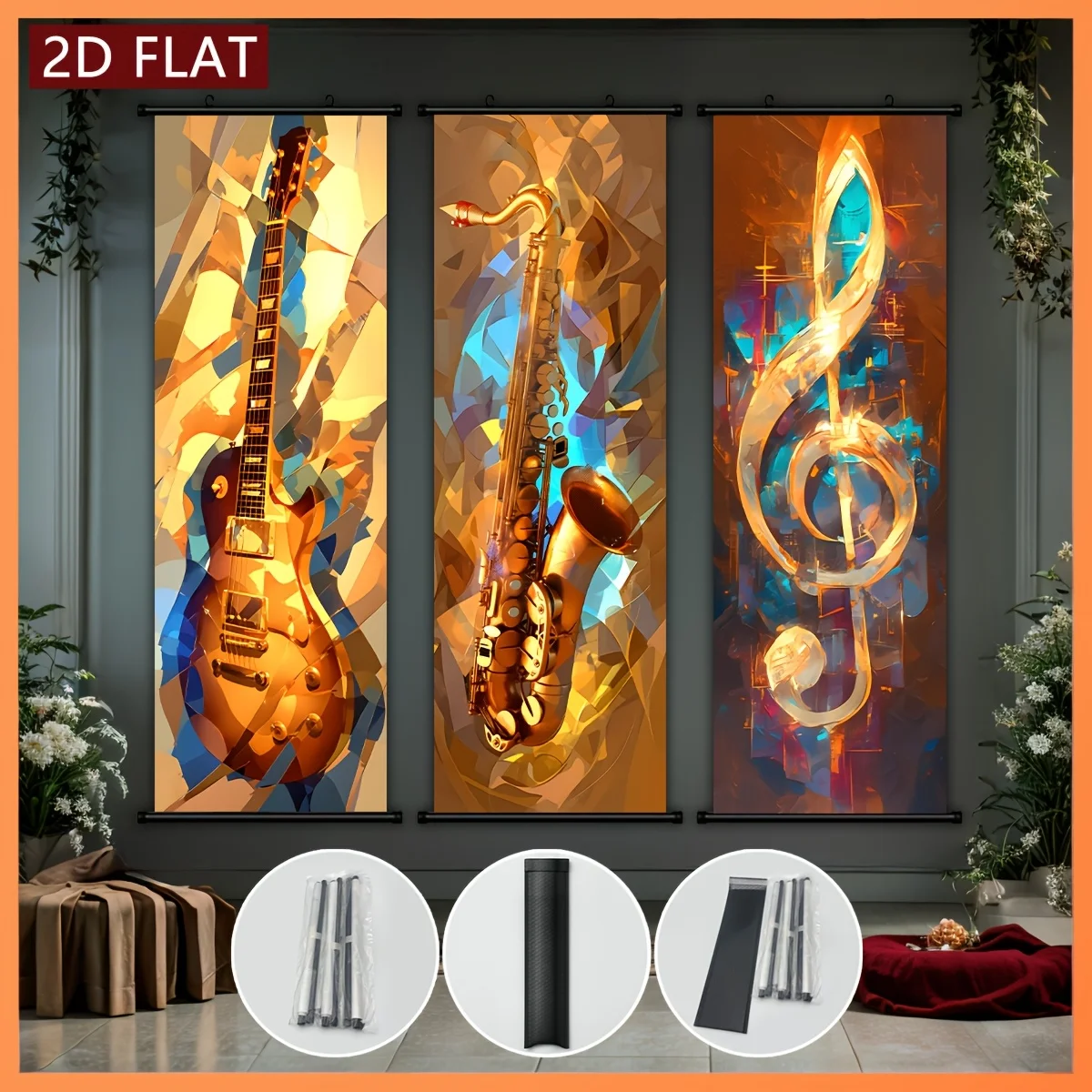 Abstract Guitar Note Scroll Tapestry High Definition Non Fading Wall Hanging Scroll Painting Room Decoration