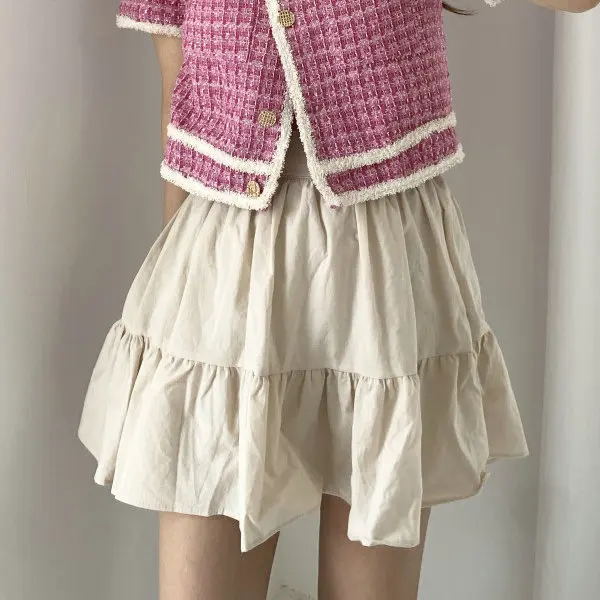 

Solowen Elastic High Waist Fluffy Slimming Versatile f-length ort Skirt Women's Faion Summer 2025 Other Material 00%