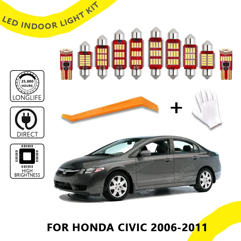 

11Pcs Canbus LED Interior For Honda Civic 8 MK8 8th Gen 2006 2007 2008 2009 2010 2011 LED Interior Dome Luggage Light License