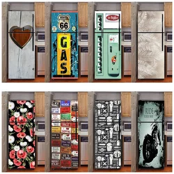 Retro Novelty Refrigerator Mural Sticker Vintage Wood Grain Love Printed Fridge Freezer Cabinet Wall Art Decals Door Wrap Poster