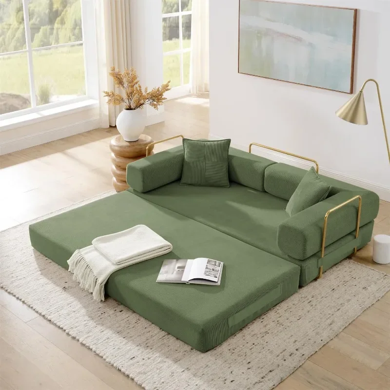 4-in-1 Folding Convertible Sofa Bed, 78 Inch Oversized Corduroy Upholstered Boneless Couch, Loveseat Sleeper with Pull Out Bed