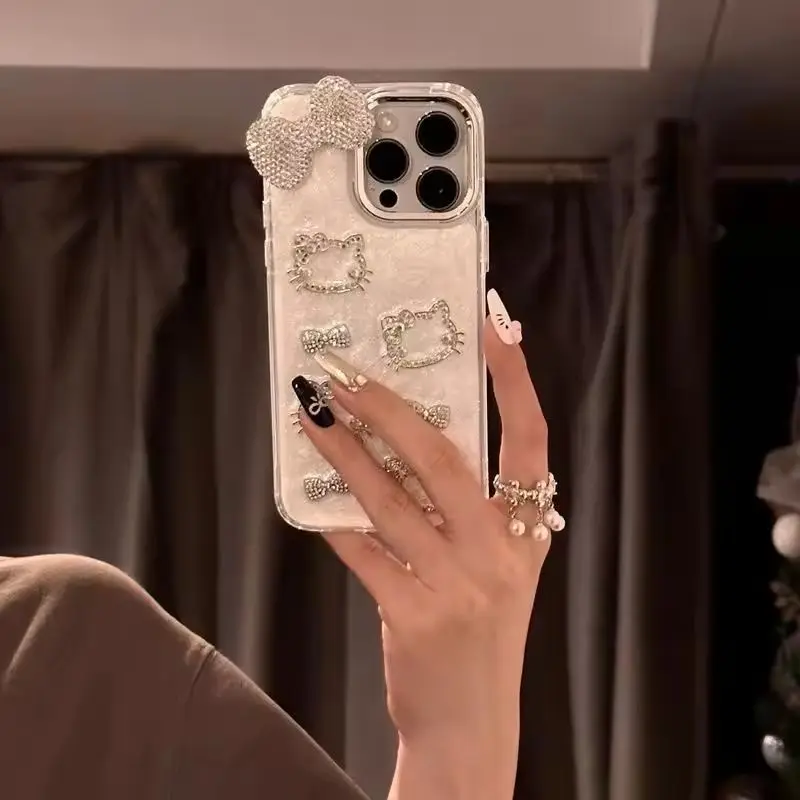 สาวหรูหรา 3Dแฟลชเพชรโบว์GlitterสําหรับiPhone 15 13 14 12 16 Pro Max 11 Silver Blingblingกันกระแทกปกหลัง