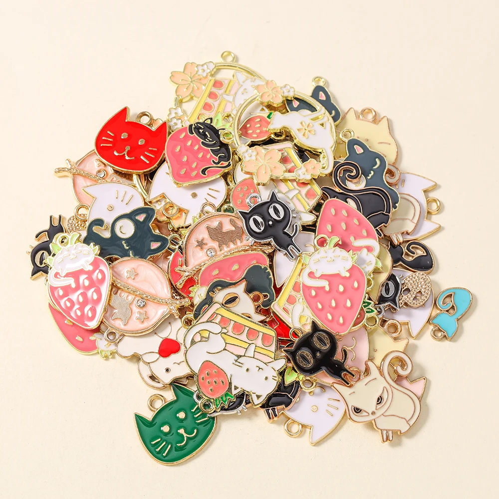 Gemischte 10/20 Stück Niedliche Emaille-Katzenanhänger Cartoon-Tier-Katzen-Charms für DIY Ohrringe Halsketten Schmuckherstellung Zubehör