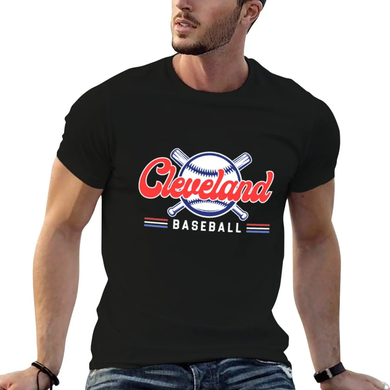 

shirt Baseball 100% T-Shirt and Cleveland t red shirt t blue men essential cotton