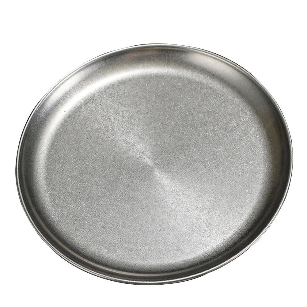 

Rustic Style Stainless Steel Food Plate Round Roast Meat Tray Bbq Serving Dish Snack Fruit Plate Kitchen Gadget