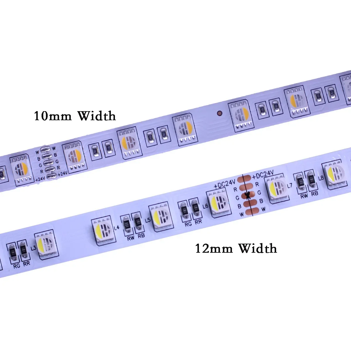 

4 IN 1 10MM 12MM PCB Width RGBW RGBWW LED Strip 5050 DC12V 24V Flexible tape lighting RGB+White RGB+Warm White Chip 60 LEDs