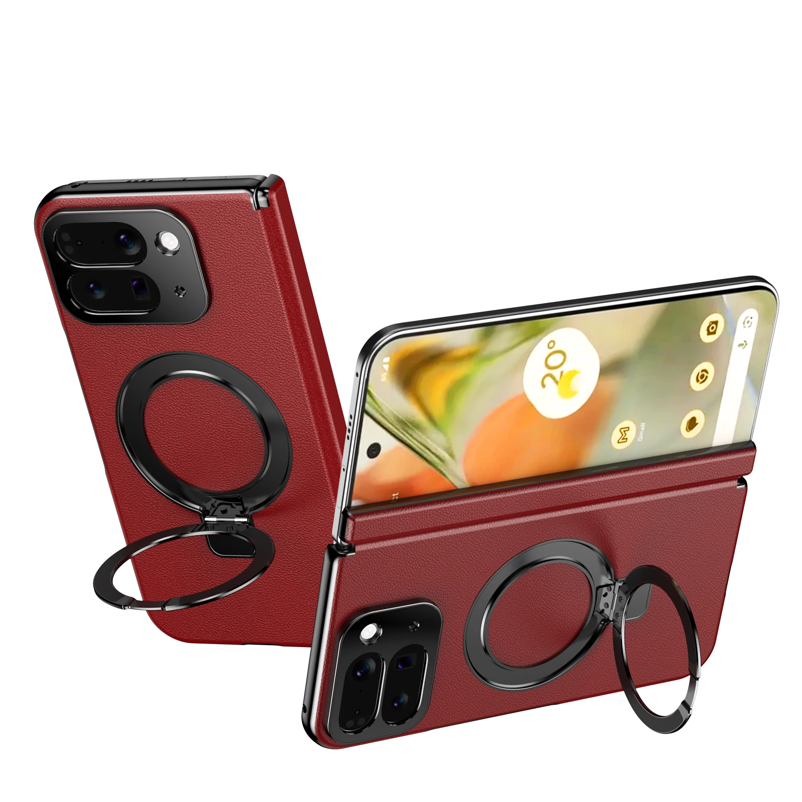 

For Google Pixel 10 Pro Fold 360°degree rotating magnetic ring holder phone case leather protective cover