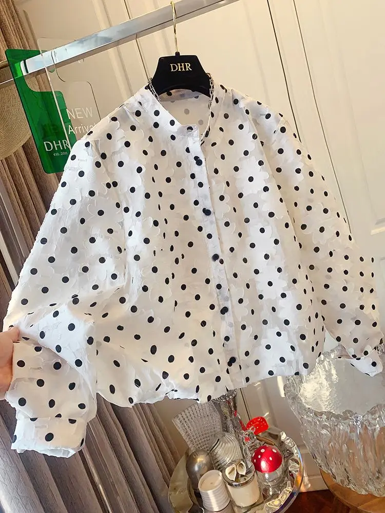 

Retro Polka Dot Flower Shirt Jacket Top for Women 2025 Spring Autumn New Style Shirts Coat