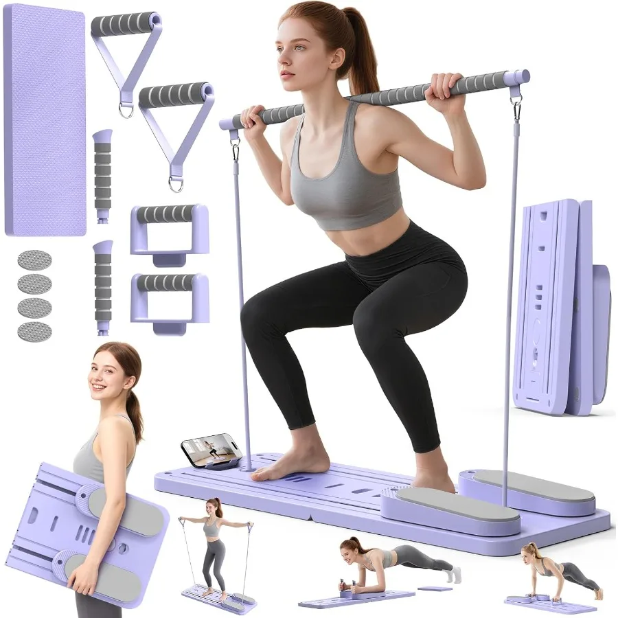 Multifunctional Pilates Board Pilates Reformer Sets 7-in-1 Foldable Pilates Reformer Machine for Home Workout with Timer Phone