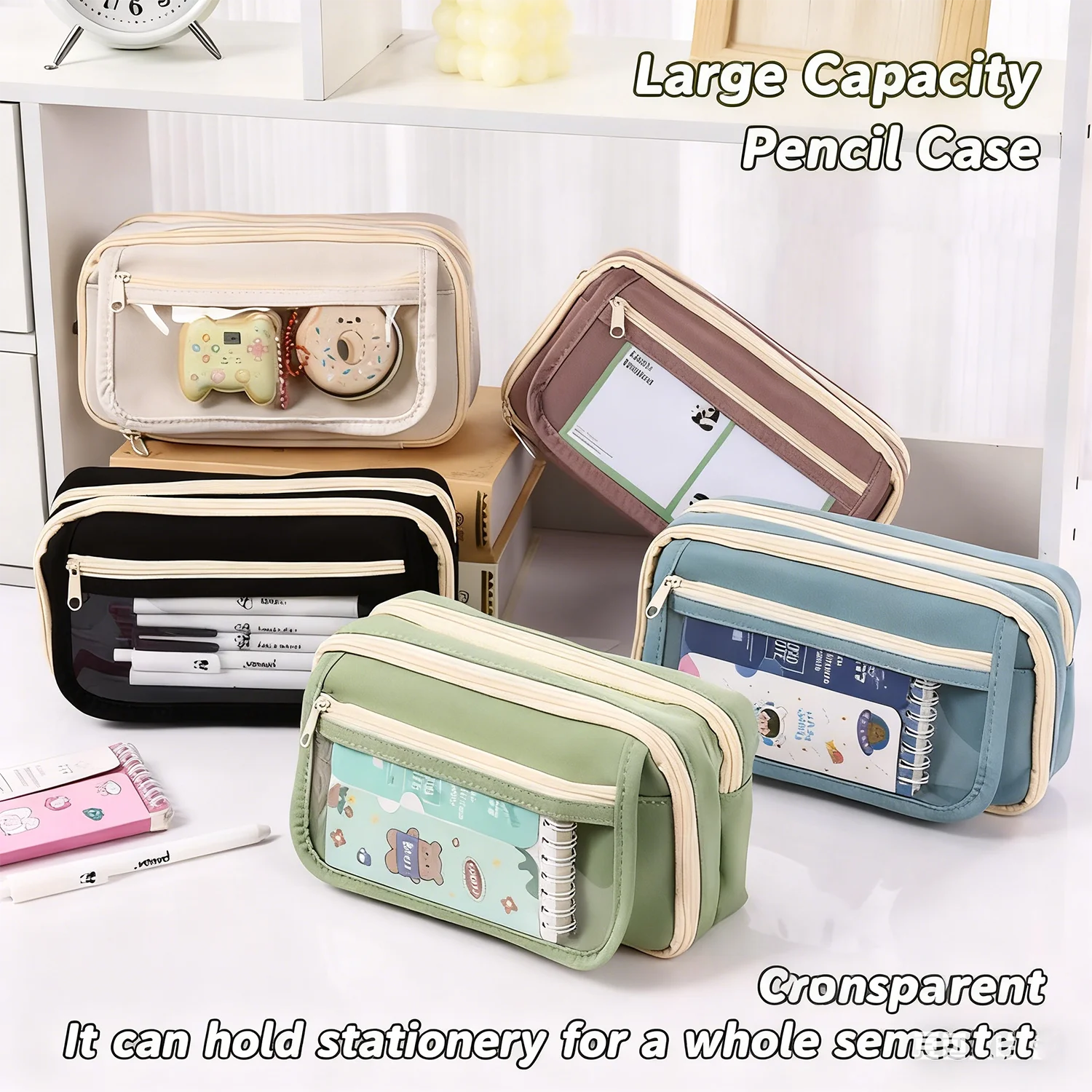 Nuevo estuche creativo de lápices Panda de nueve capas, estuche de lápices transparente de moda, bolsa de papelería transparente de alto valor estilo Ins para estudiantes de secundaria
