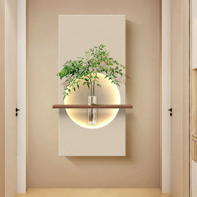 Cream Style Corridor 3D Sandstone Light Emitting Diode Painting Hydroponic Plants Foyer Art Decorative Painting