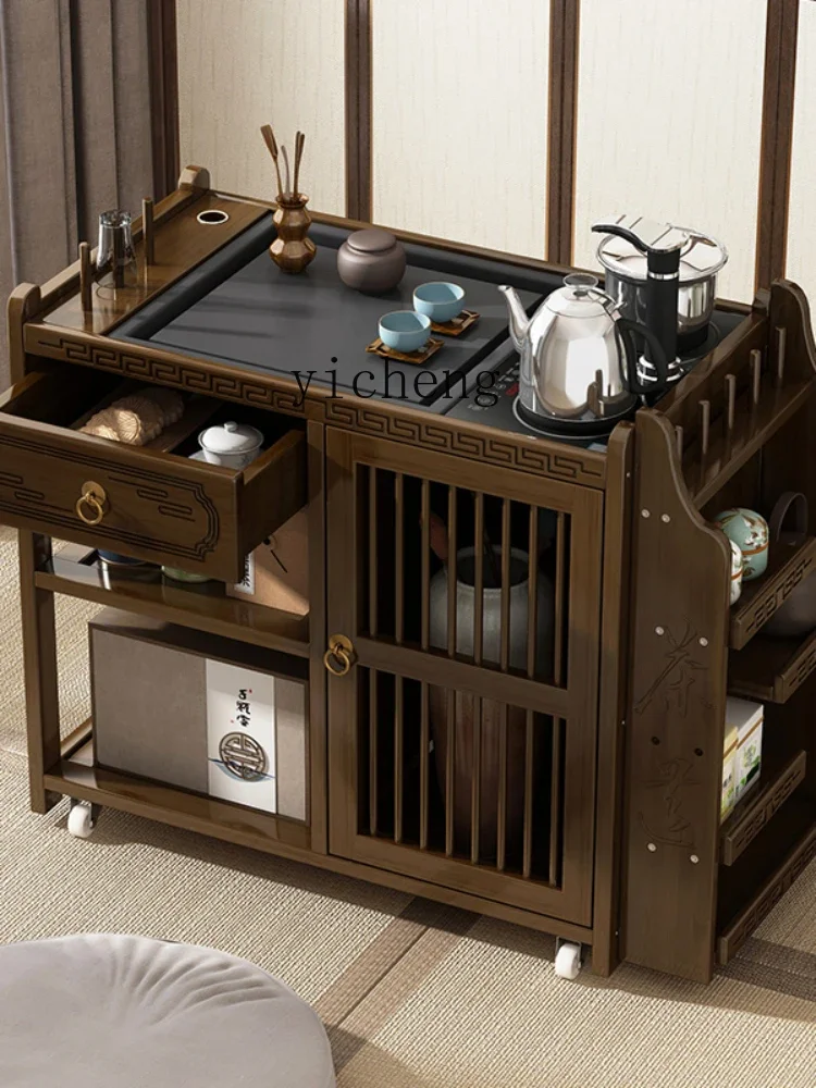 c9.21-Mobile Kettle Integrated Tea Cabinet Chinese Style Tea Cart Multifunctional Storage Tea Making Cart