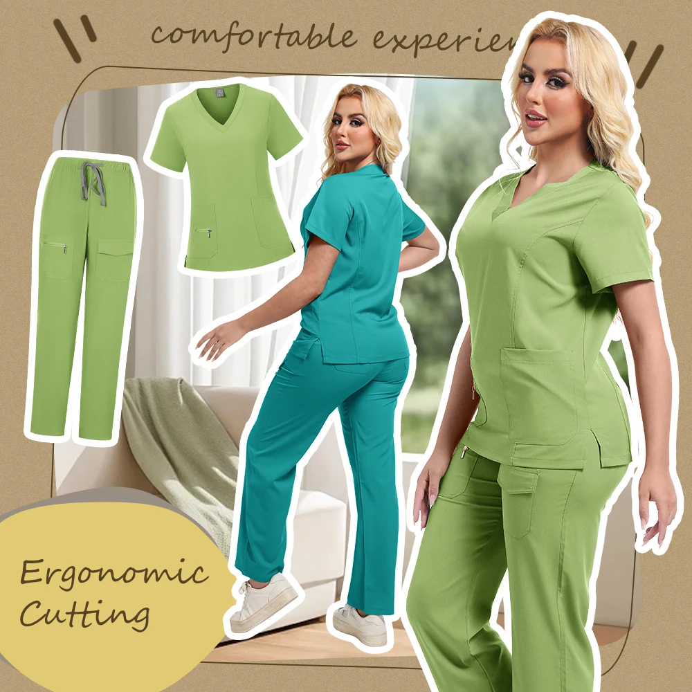 

Wholesale Medical Scrubs Uniforms Set Fashion Breathable Hospital Nurse Uniforms Sets Short Sleeve Jogger Type Nurse Scrub Sets