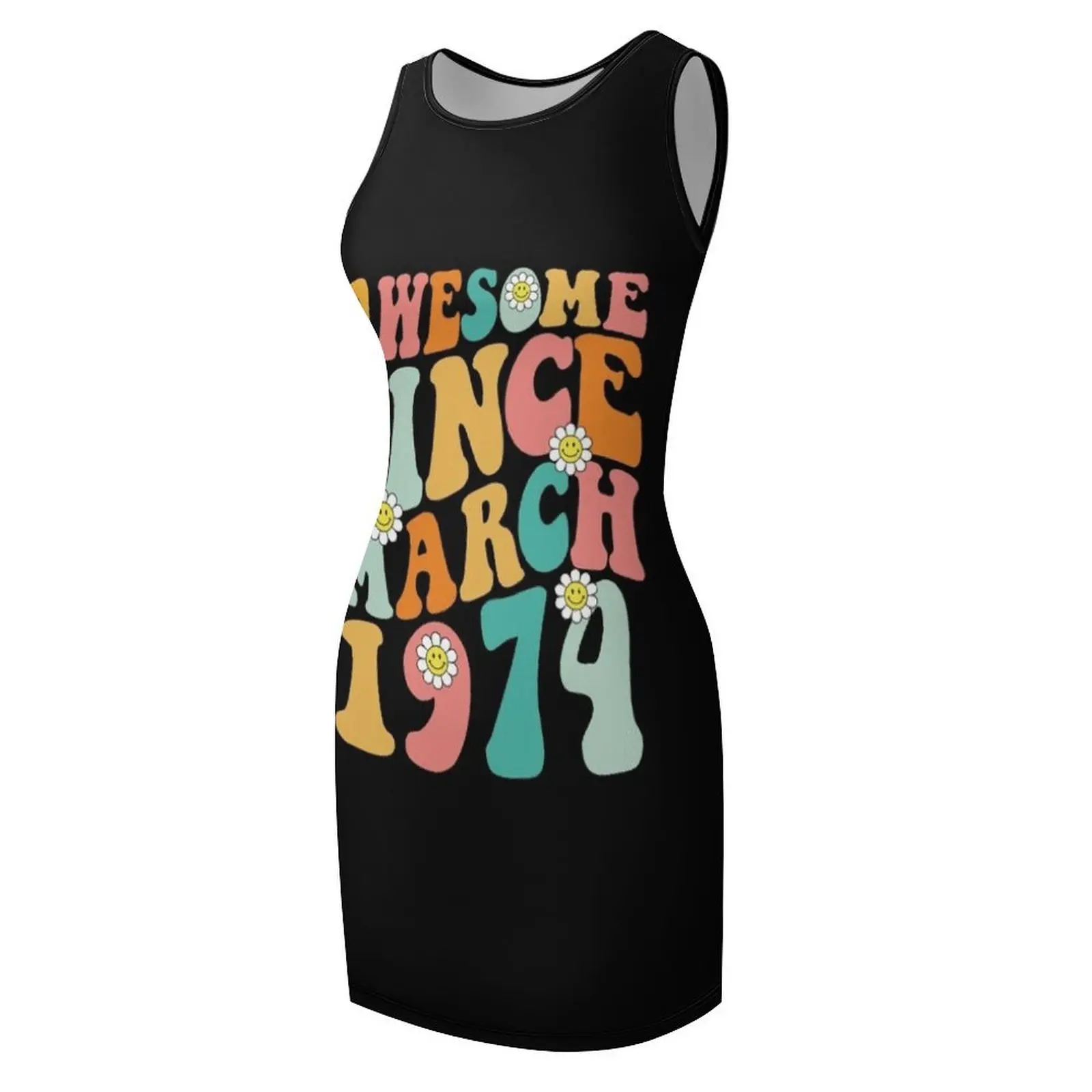 رهيبة منذ مارس 1974 صنع في عام 1974 فستان صيفي رائع لعيد الميلاد بدون أكمام ملابس نسائية صيفية فستان عيد ميلاد #4