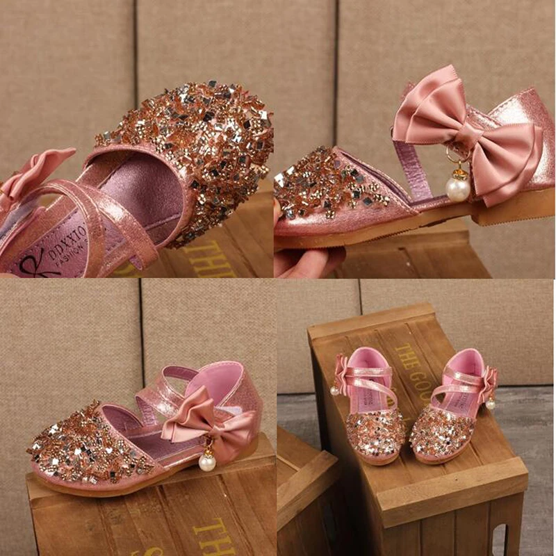 Summer Girls Sandals Cute Bow Fashion Sequins Kids Princess Shoes Flat Heels Girls Beach Sandals SY098