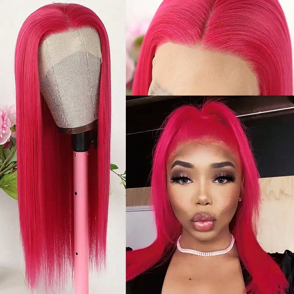 

Hot Pink Straight Synthetic Lace Front Wig Pre Plucked 13x4 HD Synthetic Wigs for Women Glueless Wigs for Everyday Use