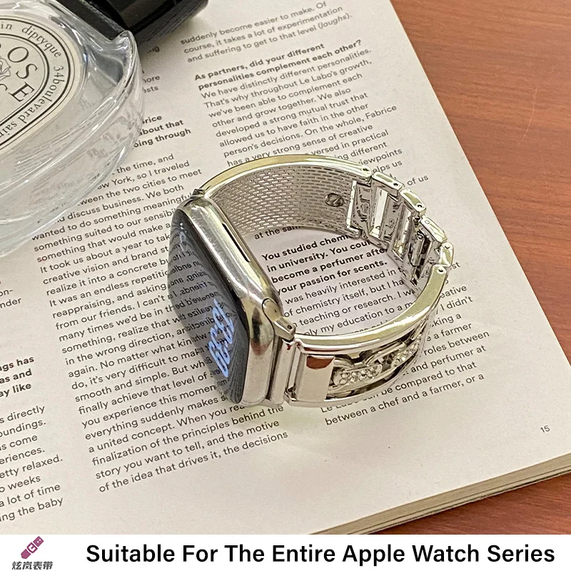 سوار فولاذي غير قابل للصدأ لساعة أبل الترا 2 1 سلسلة 10 9 8 7 6 SE حزام معدني لسوار سلسلة تصميم حلقة مزدوجة iWatch #6