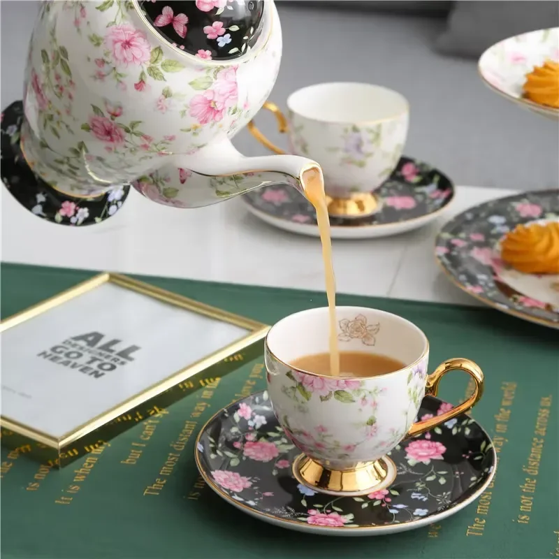 Deluxe English European floral pattern ceramic tea set with Phnom Penh, suitable for cafes and parties