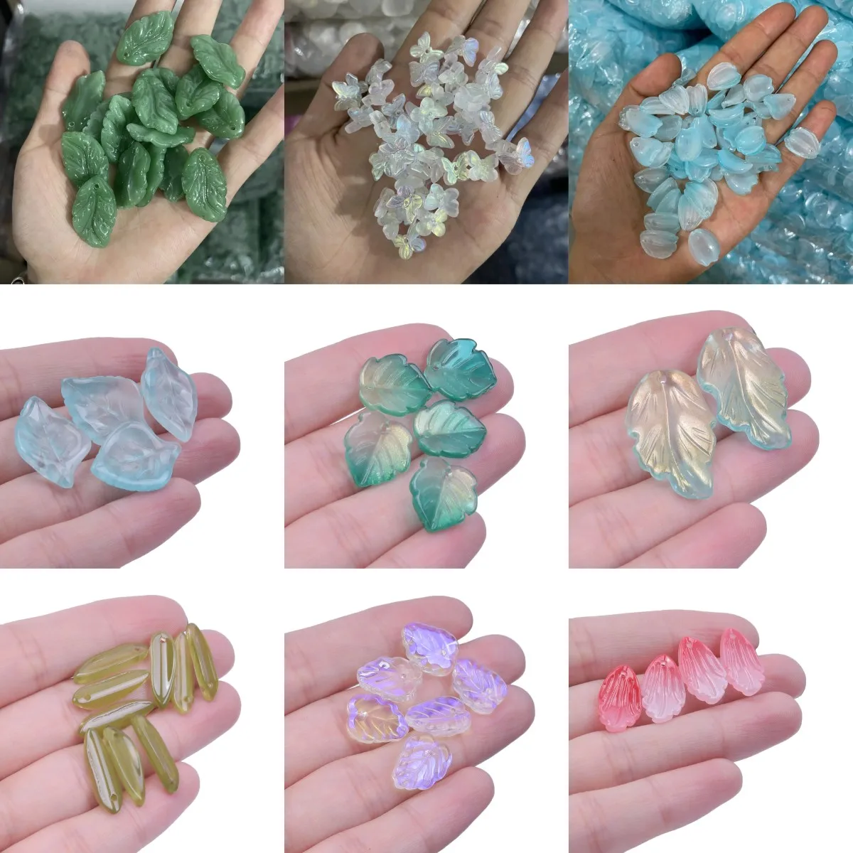 30/50PCS Mini Glass Leaf Beads Transparent Dark Green Leaf Loose Beads For Jewelry Making DIY Handmade Earrings Accessories Bulk
