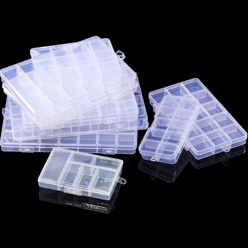 Plastic Jewelry Box 6/10/15/24/28 Compartment Slot Organizer Storage Beads Container  Jewelry Storage Box Rectangle Case