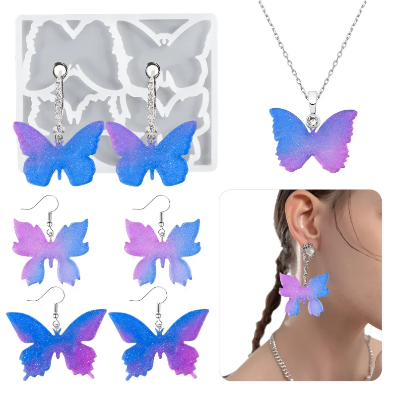 

4Butterfly Crystal Resin Mold Earrings Necklace Pendant Silicone Mold Brooch Accessories