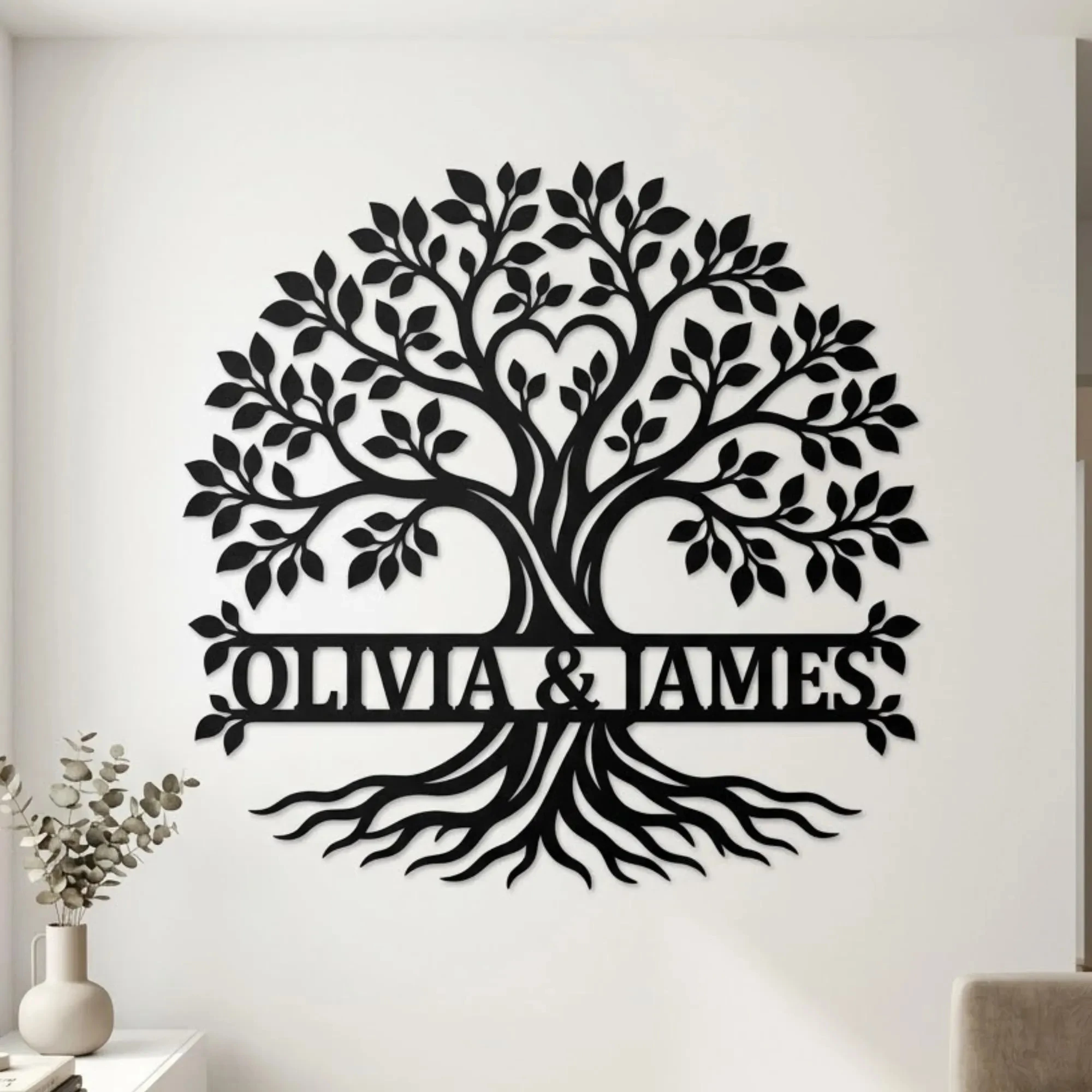 Custom Family Metal Sign, Tree Of Life Art, Metal Wall Hanging, Personal Name Decor, Wedding Couple Gift, Family Tree Wall Sign