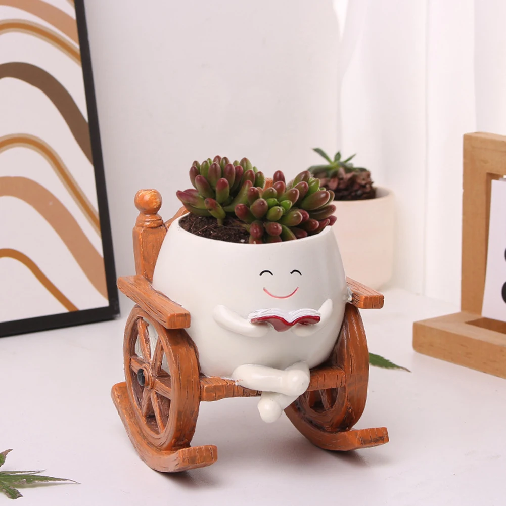 Face Plant Pots Cute Head Planter Chair Reading Succulent Pots Smile Face Flower Pot for Indoor Outdoor Plants