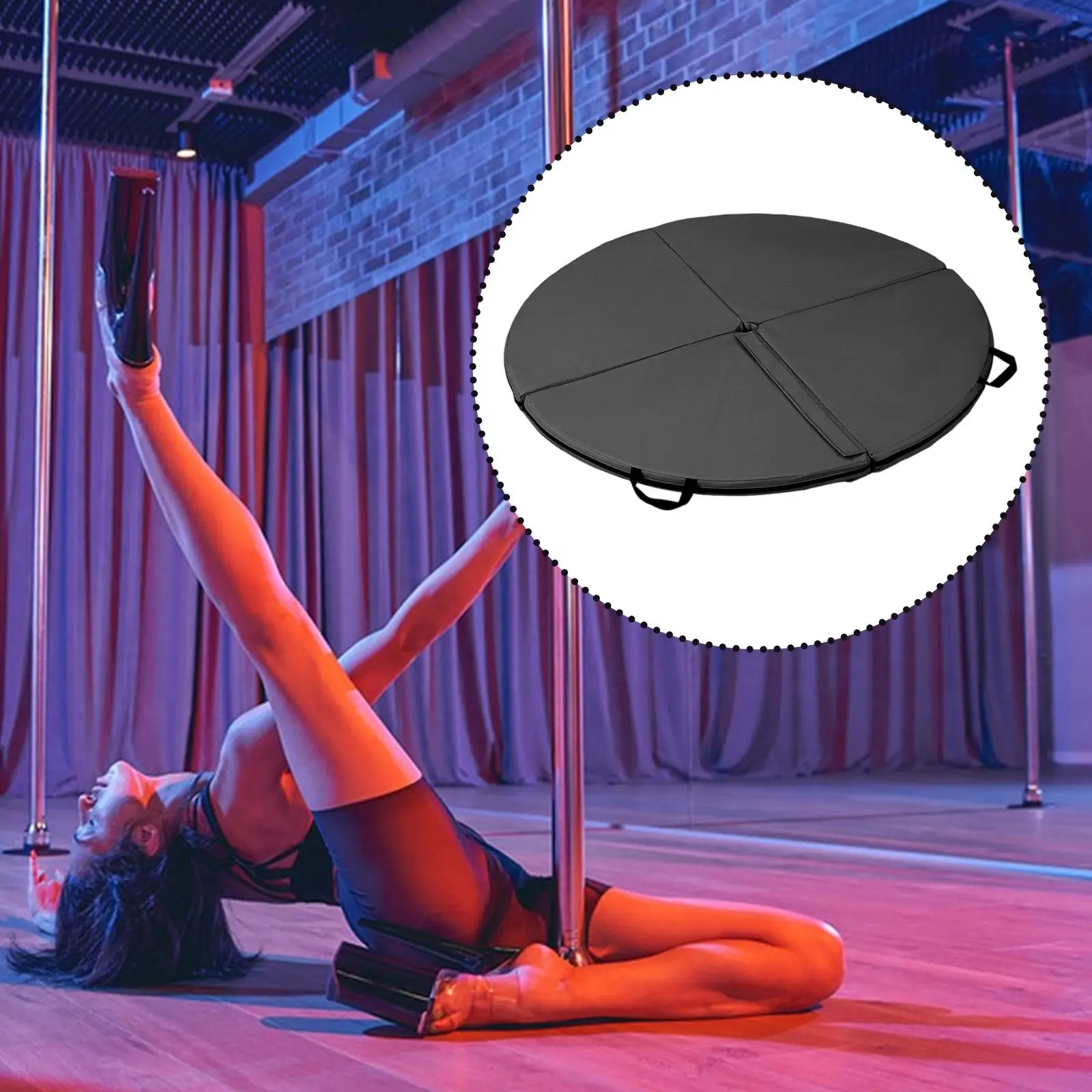 Folding Pole Dance Mat Floor Protection Sports Training Adults Workout Mat Black Round for Pilates Outdoor Fitness Studio Indoor