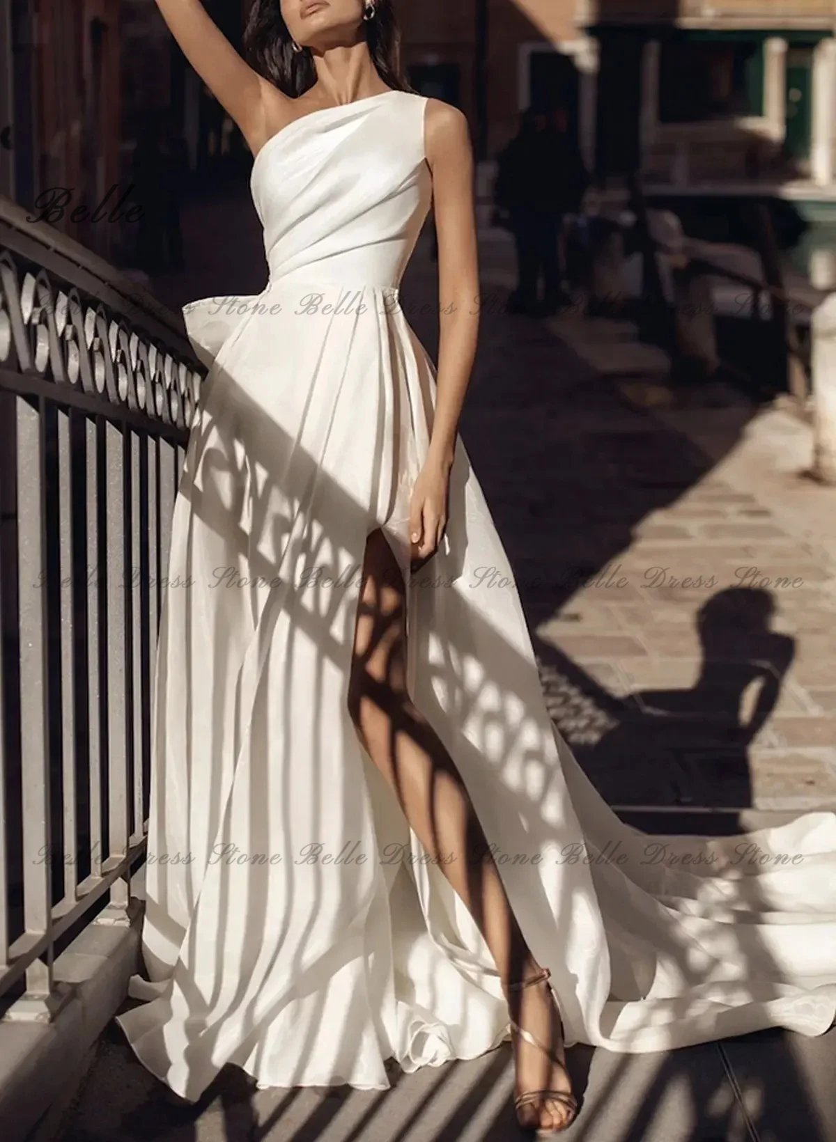 Belle Wedding Dress One-Shoulder amanda novias oficial A-Line Pleated Bridal Gown Front Split Organza Sweep Train Customized New