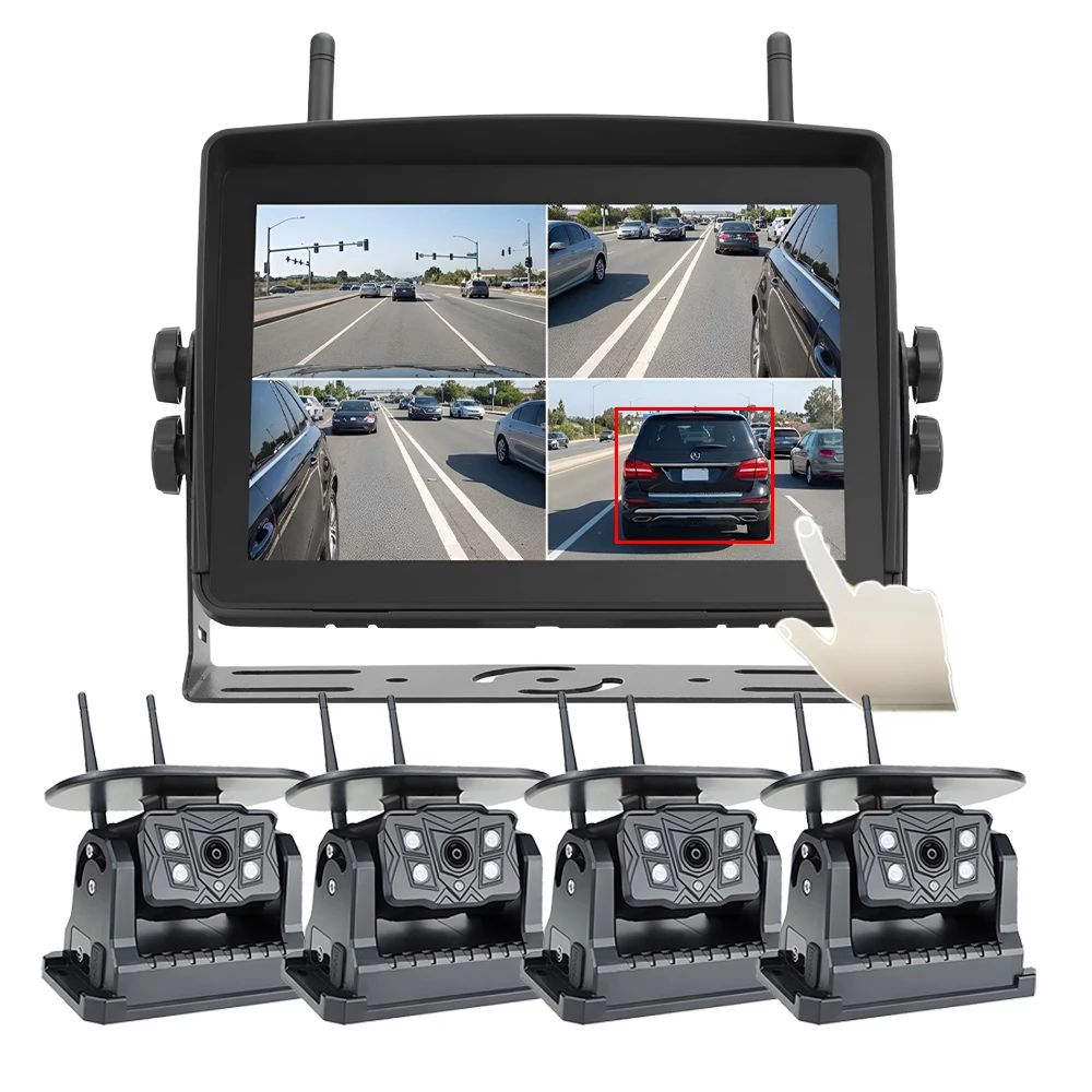 

7-дюймовый сенсорный монитор с магнитным креплением, беспроводная камера заднего вида на солнечной батарее, система предупреждения о слепых зонах BSD, запись DVR для грузовиков, автодомов, прицепов, автобусов