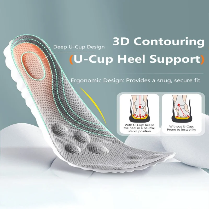 Soft Breathable Shock Absorption Cushion Running Insoles 4D Cloud Technology PU Sole Sports Insoles For Orthopedic Care 2026 New