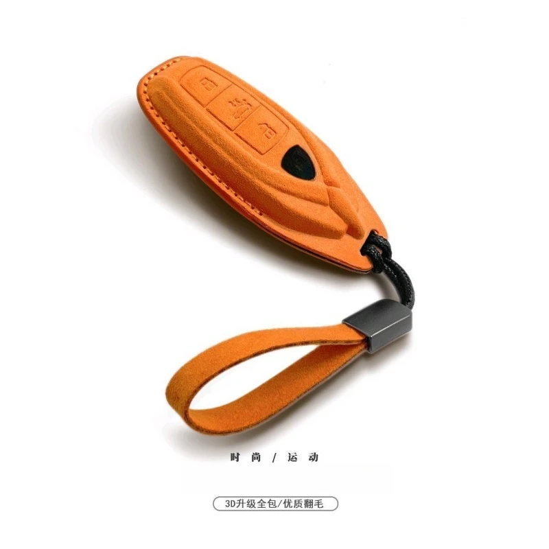 For Lamborghini Urus Hurricane Revuelto Bull Key Calf Car Keycase Flip Fur Leather Buckle