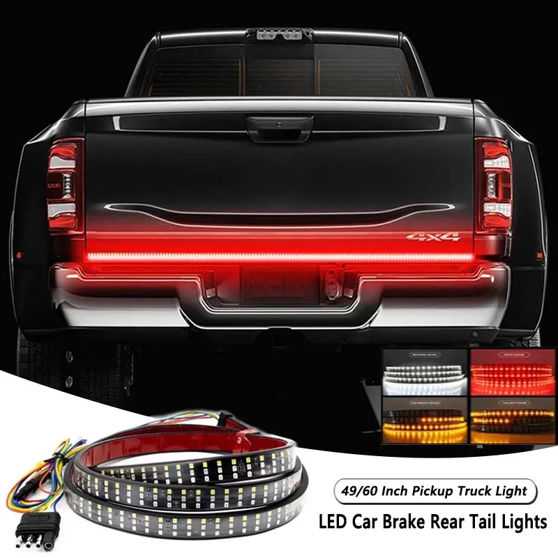 60inch Triple Row LED Tailgate Light Bar for Pickup SUV RV Off-road Red Brake White Reverse Sequential Amber Turning Lamp Strip