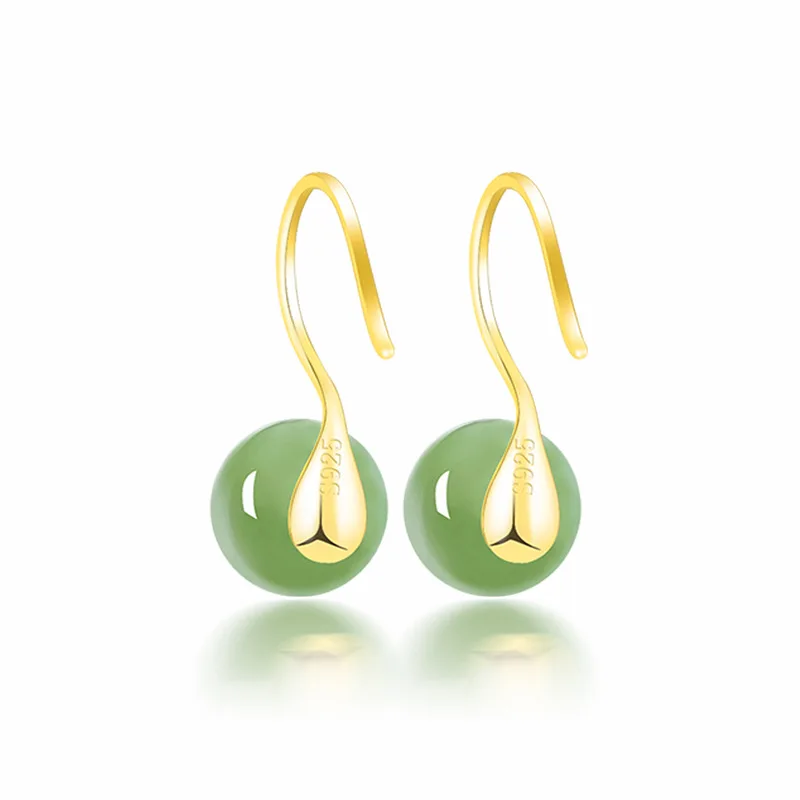 Spinach green S925 Silver Inlaid Natural Hotan Jade Jasper High Heels Earrings Good Quality Female Jewelry Drop Shipping 3