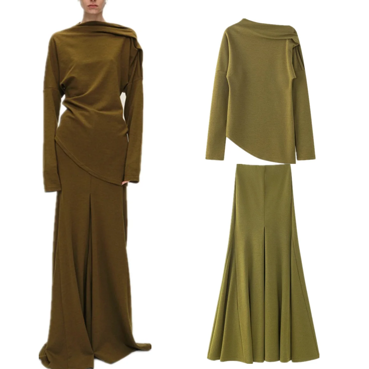 Maxdutti Abbigliamento donna minimalista 45% Lyocell 20% lana Maglione asimmetrico Gonne lavorate a maglia Set Gonna abito da donna Gonne Gonne