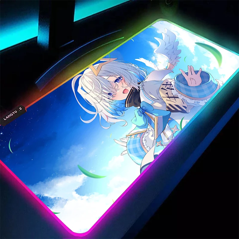 Alfombrilla de ratón RGB, accesorios para juegos de Anime, alfombrilla para teclado Varmilo, alfombrilla LED para escritorio de PC, alfombrilla para jugador Hololive Amane Kanata, alfombrilla bonita para ratón