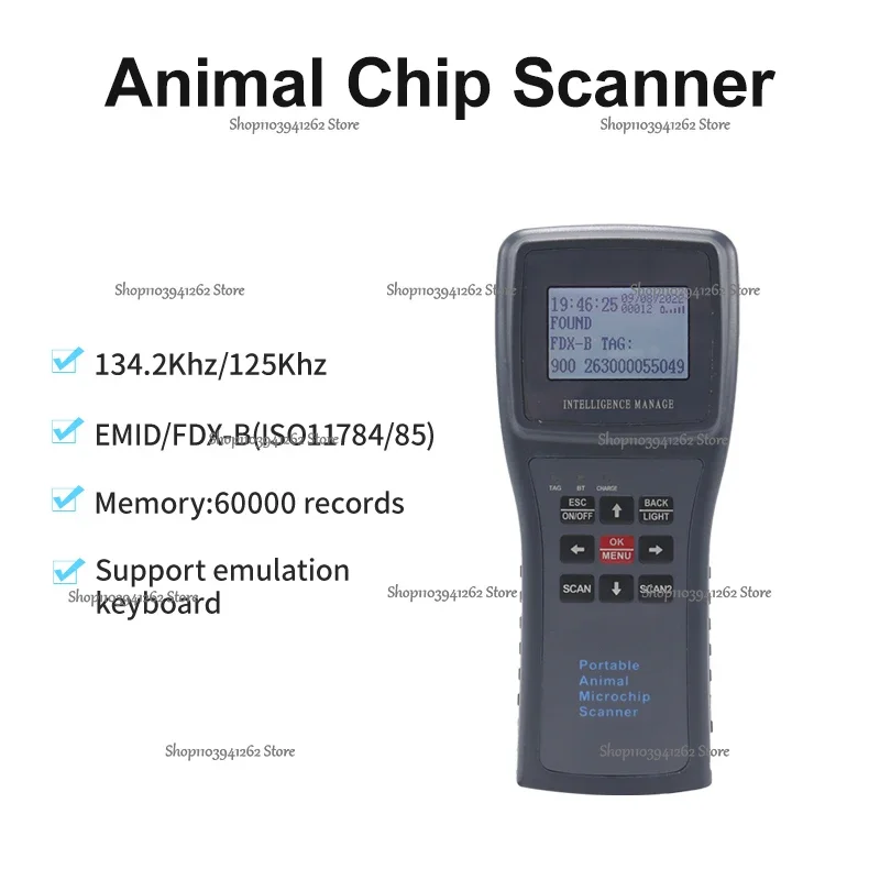 Large OLED Display Dog Cat Animal Microchip Scanner 134.2Khz Pet Chip Reader Provides PC Software