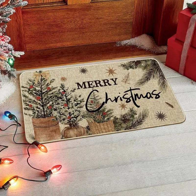 VIKAMA Cat Believe Christmas Doormat, Cat with Red Ball Bells Snowflakes Door Mat, Merry Christmas Welcome Mat for Front Door