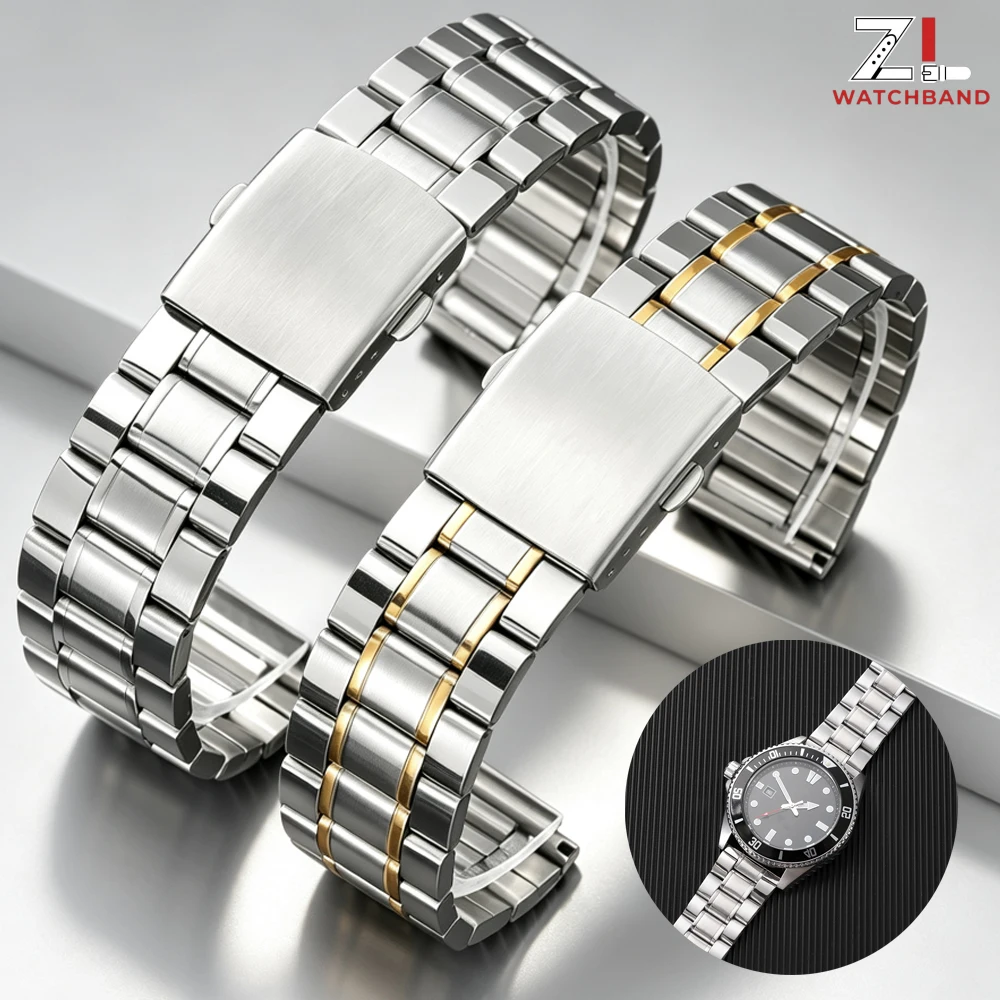 12/14/16/18/20/22/24mm Universal Strap Stainless Steel Watch Strap for Women Men Metal Wristband Silver Gold Bracelet with Tool