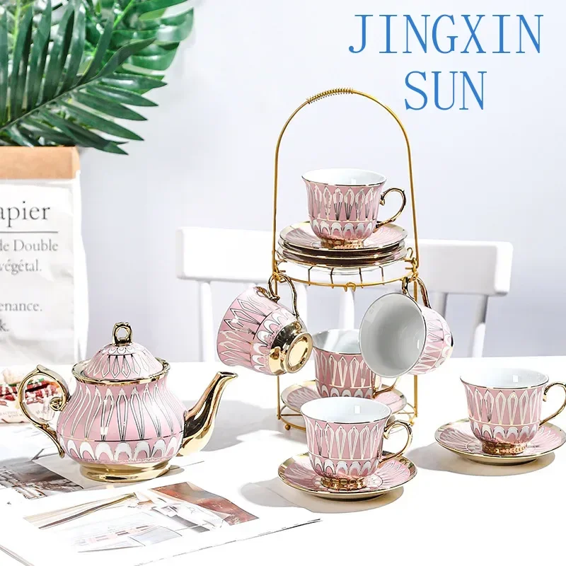 High Quality 13pcs European Luxury Ceramic Teapot and Coffee Cup Set Luxurious Coffee Tea Set