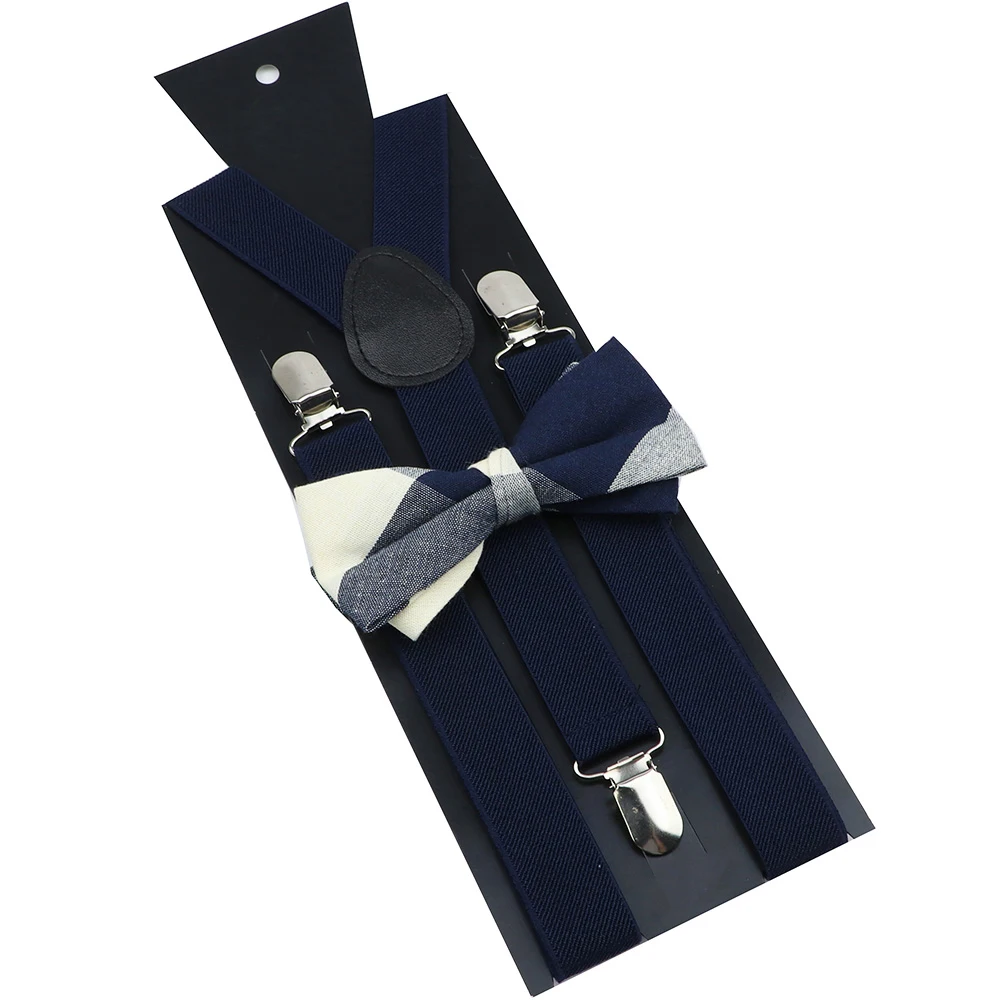 Conjunto suspensor bowtie xadrez para homens, suspensórios elásticos, alças borboleta preta e cinza, terno de casamento, acessórios de saia, presente, algodão marrom