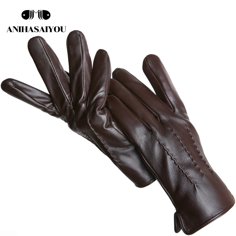 New Fashion Winter lambskin men\'s gloves Motorcycle Driving leather gloves Outdoor Simple men\'s leather gloves 2 Colors - 8001Y