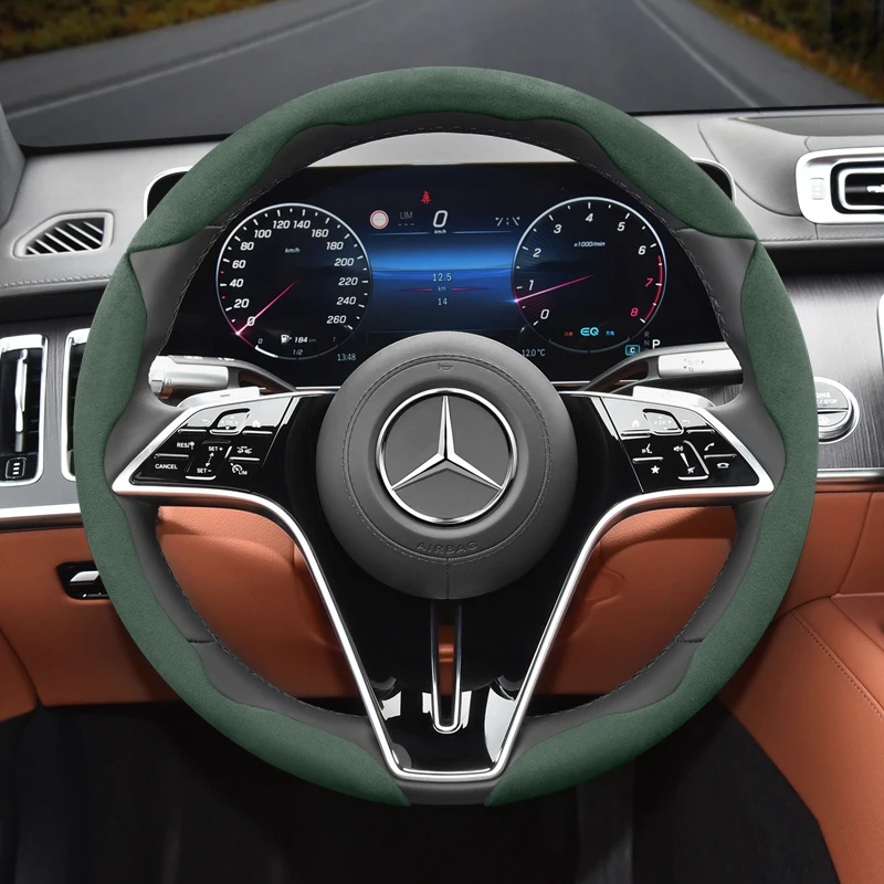 Suitable for Mercedes-Benz Anti-Slip Buckle Segmented Suede Steering Wheel Cover Suitable for E Class S C a Glc Suv Eqc Gle Gla Eqe Amg Eq C63 E63 Maybach S600 Phantom Gls600 V Eqv W204 W205 W203