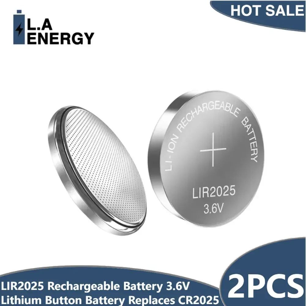 2PCS Rechargeable Battery LIR2025 3.6V Lithium Button Built-in Coin Cell Batteries Watch Cells LIR 2025 Replaces CR2025