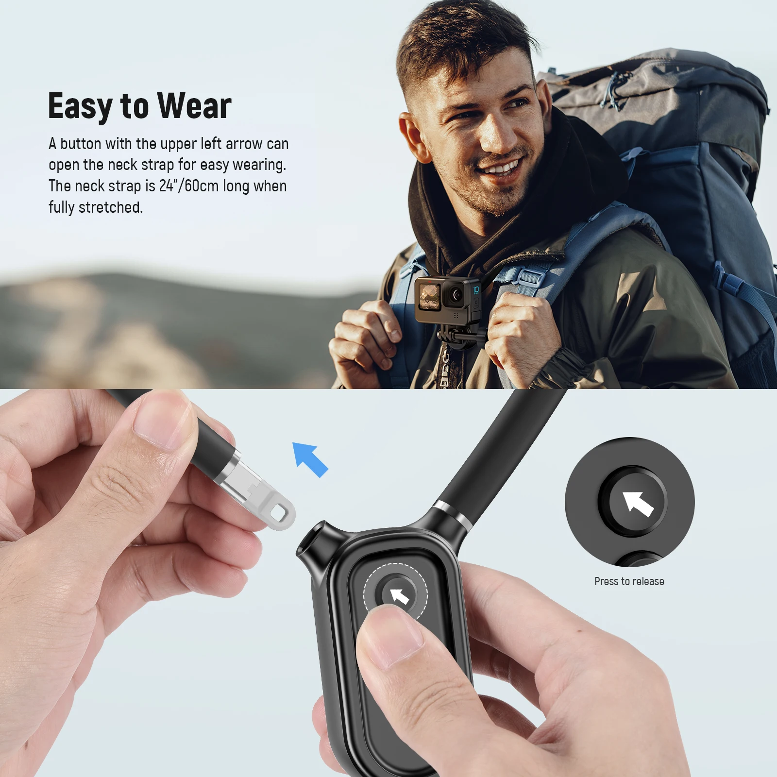 NEEWER Support de cou magnétique avec clip pour téléphone compatible avec GoPro Hero 12 11 10 MAX DJI Action 4 Insta360 iPhone Samsung